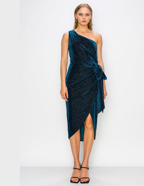 Velvet One Shoulder Midi Dress