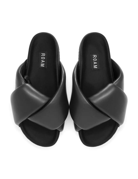 Foldy Puffy Sandals Black Vegan Leather