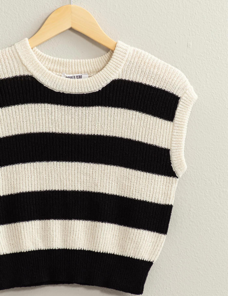 Black and Cream Striped Sleeveless Sweater