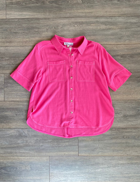 Half Sleeve Contrast Stitch Button Down