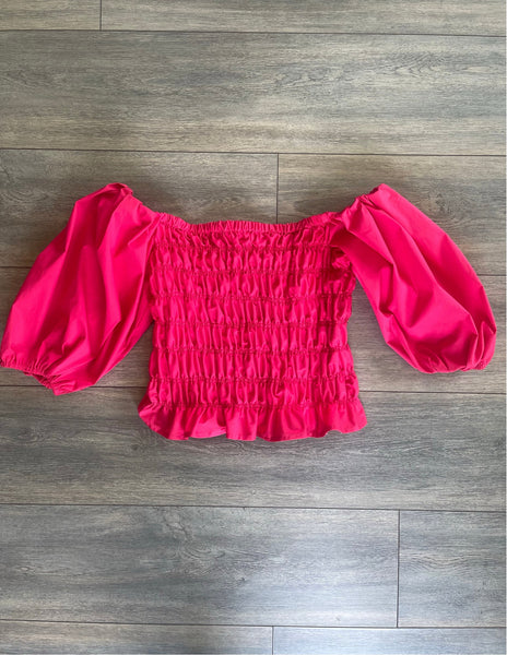 Top w/ Smocking Bodice & Puff Sleeves