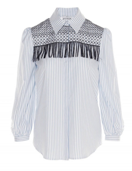 Striped Blouse w/ Black Fringe Detail